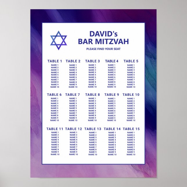 Lila Blue Star David Bar Mitzvah Seekarte Poster (Vorne)