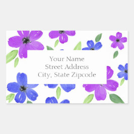 Lila- & Blue-Wasserfarben-Blumenmotiv-Labels Rechteckiger Aufkleber