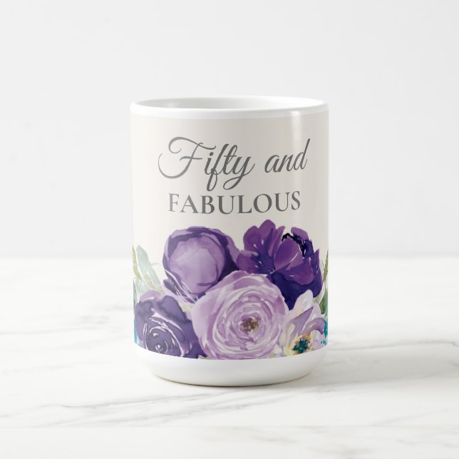 Lila Blue Watercolor Floral 50 und fabelhaft Kaffeetasse (Mittel)