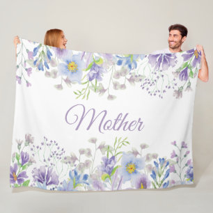 Lila Blue Watercolor Floral Mother Fleecedecke