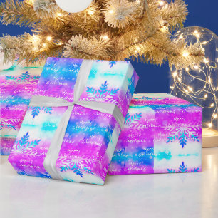 Lila Blue White Snowflake Frohe Weihnachten Geschenkpapier