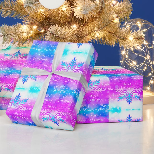 Lila Blue White Snowflake Frohe Weihnachten Geschenkpapier (Feiertage)