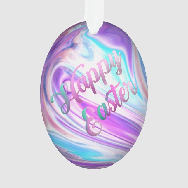 Lila Blue Wirbel Happy Ostereier Ornament (Rückseite)