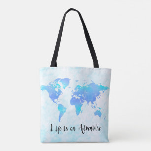 Lila & Blue World Map Life ist ein Abenteuer Tasche
