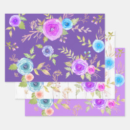 Lila blühende Aquarellfarben elegant Geschenkpapier Set
