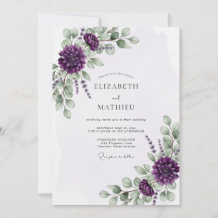 Lila blühende Eukalyptus-Hochzeit Einladung
