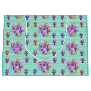 Lila Blume Aqua Strip Geschenktasche Große Geschenktüte