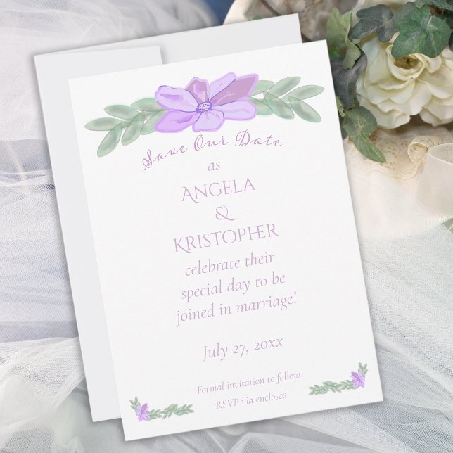 Lila Blume Aquarell Gerettet Datum / Save The Date (Save Our Date Watercolor Purple Flower announcement.)