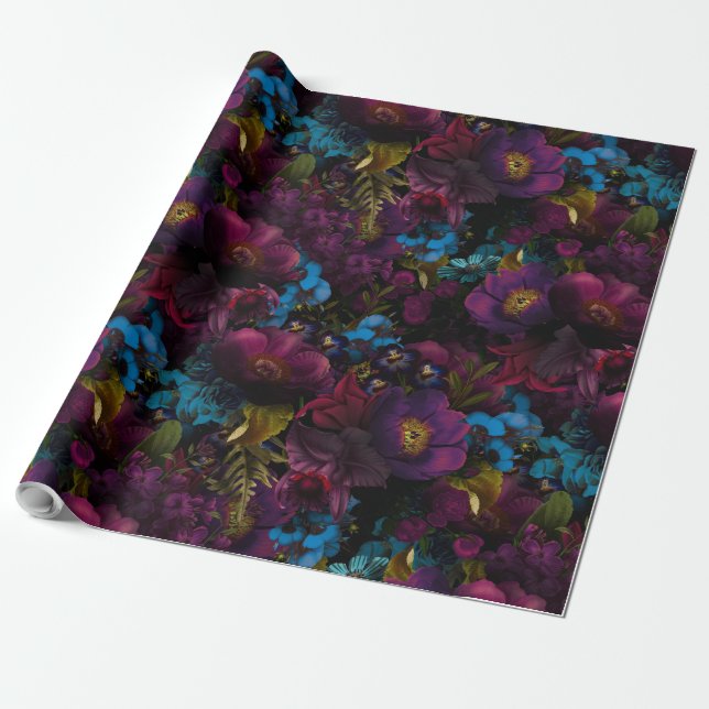 Lila Blume aus der Barockzeit in Schwarz Geschenkpapier (Ungerollt)