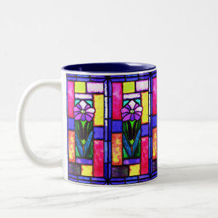 Lila Blume aus Hartglas Zweifarbige Tasse