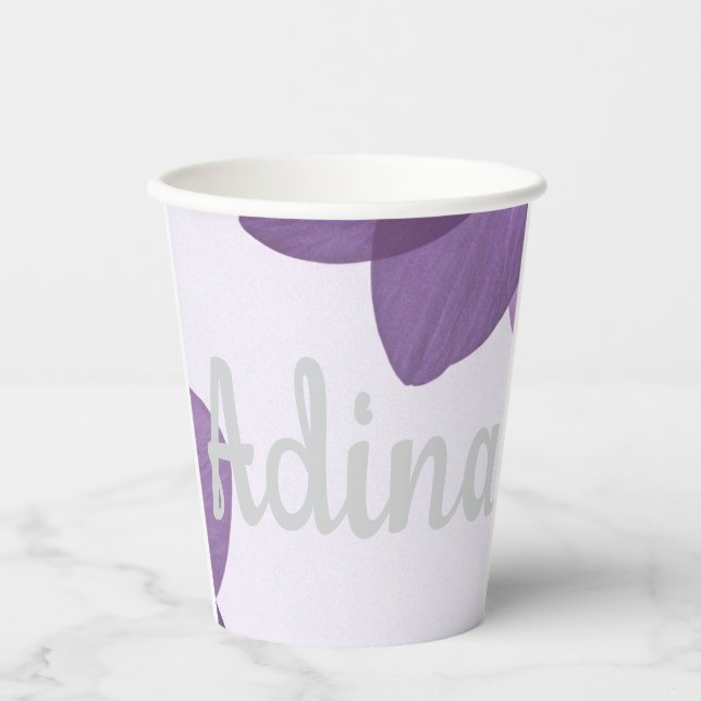 Lila Blume Bas Mitzva Becher mit Namen (Vorderseite)