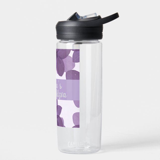 Lila Blume Bas Mitzva Wasserflasche mit Name Trinkflasche (Links)
