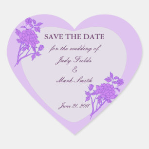 Lila Blume - benutzerdefinierte Save the Date Stic Herz-Aufkleber