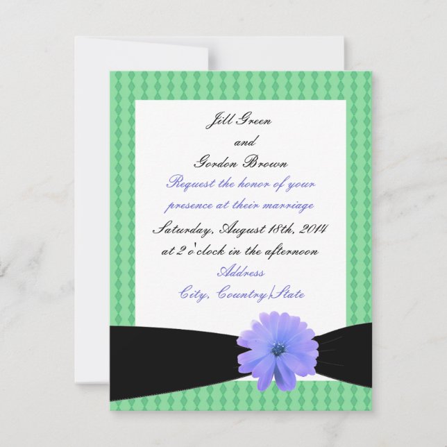Lila Blume Black Ribbon Hochzeit Einladung (Vorderseite)