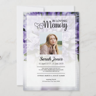 Lila Blume Bouquet Begräbniskarte Einladung