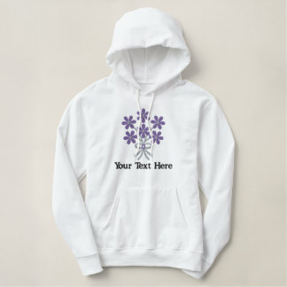 Lila Blume Bouquet Bestickter Hoodie