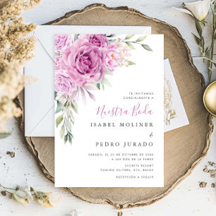 Lila Blume Bouquet Nuestra Boda Einladung