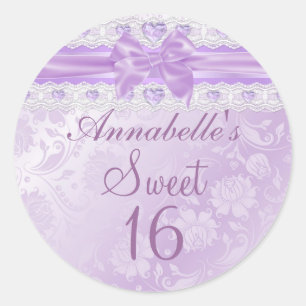 Lila Blume & Bow Sweet 16 Aufkleber