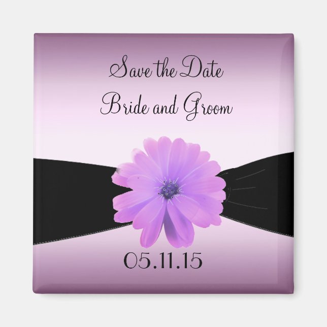 Lila Blume der Black Ribbon Save the Date Magnet (Vorne)