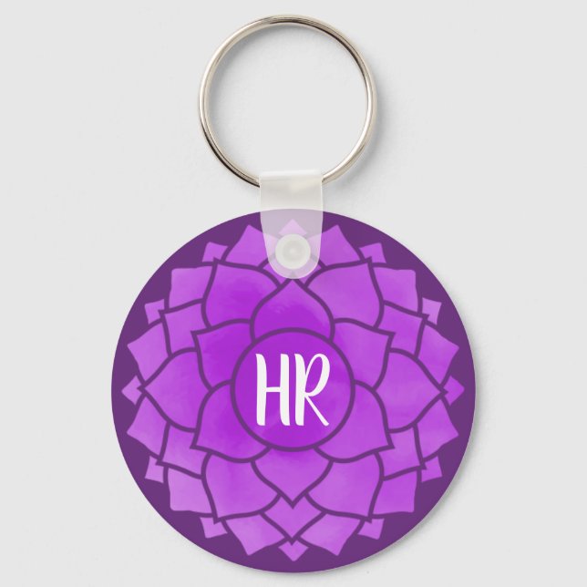 Lila Blume Floral Chakra Design Reiki Yogo Schlüsselanhänger (Vorderseite)