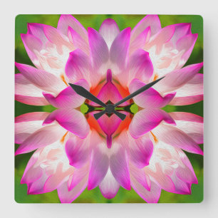 LILA BLUME - Fraktal Art - Quadratische Wanduhr