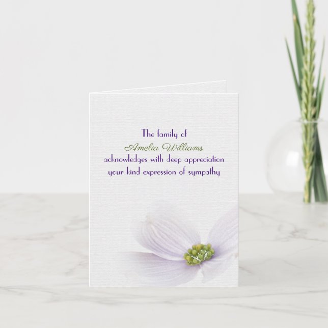 Lila Blume für Beileid Danke von der Familie Karte (Vorderseite)