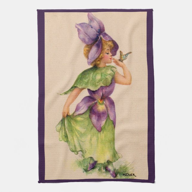 lila Blume Girl Print Geschirrtuch (Vertikal)