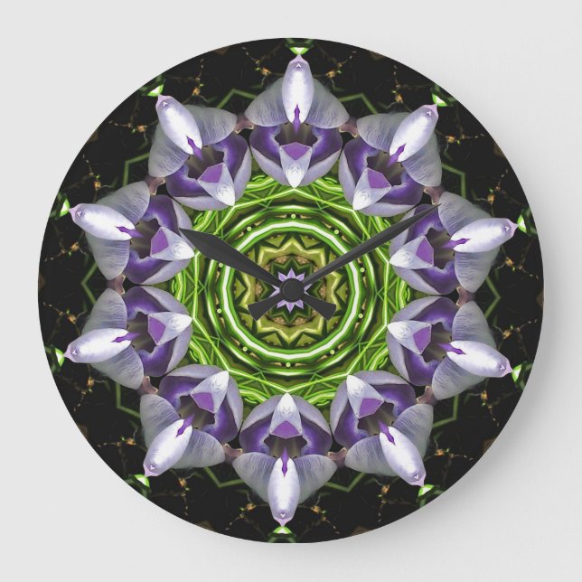 Lila Blume Große Wanduhr (Vorderseite)