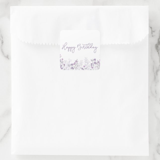 Lila Blume Happy Birthday Square Stickers (Tasche)