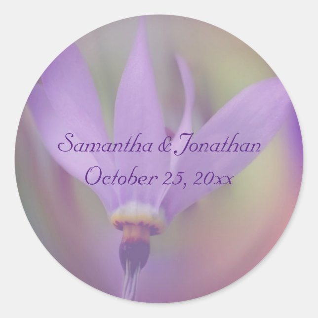 Lila Blume Hochzeit Personalisiert Runder Aufkleber (Vorderseite)