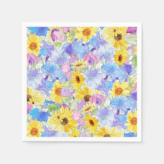 lila Blume in gelb-blau Serviette (Vorderseite)