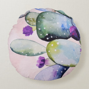 Lila Blume Kaktus (Nopal) Rundes Kissen