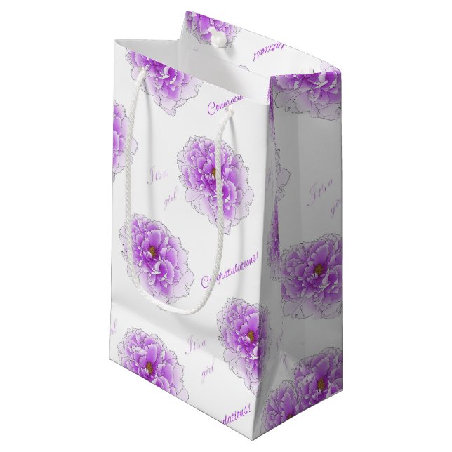 Lila Blume Kinderdusche Kleine Geschenktüte (Vorderseite Schrägansicht)