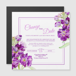 Lila Blume Kunst Hochzeit ändern das Datum Magneteinladung