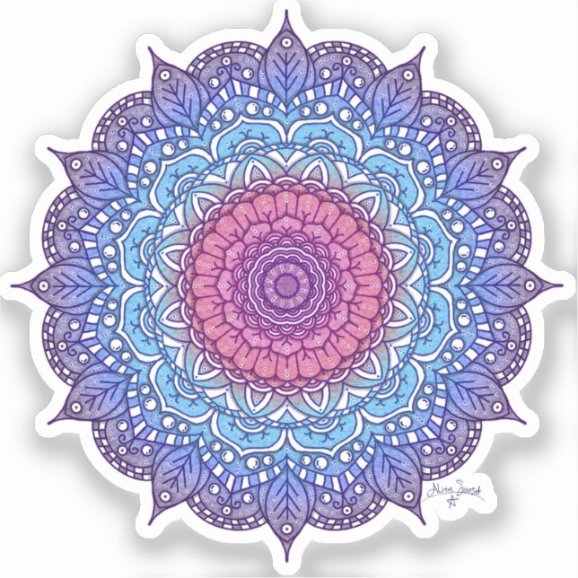 Lila Blume Leaf Mandala Aufkleber (Vorderseite)