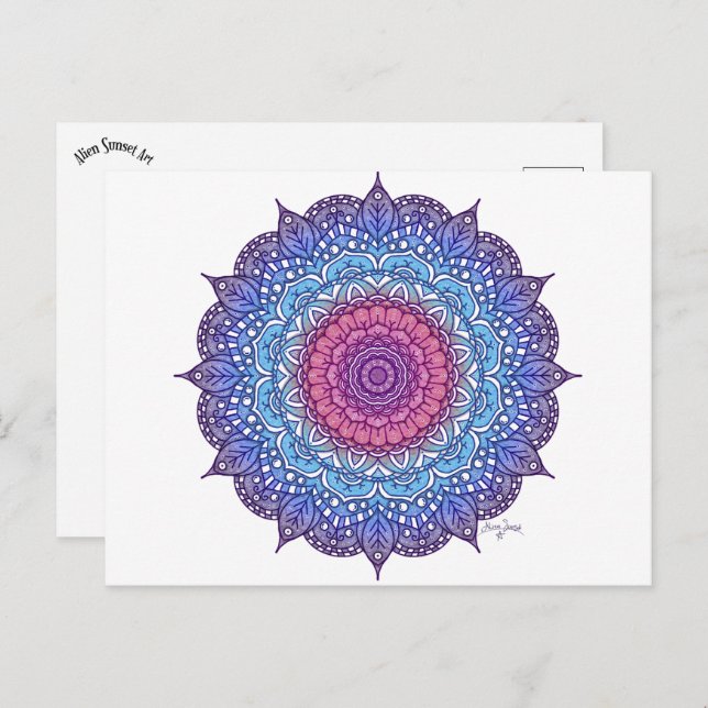 Lila Blume Leaf Mandala Postkarte (Vorne/Hinten)