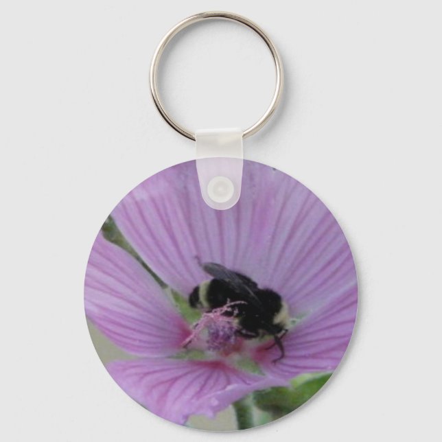 Lila Blume mit Biene Schlüsselanhänger (Vorderseite)