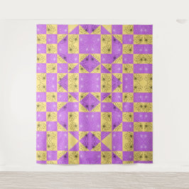 Lila Blume mit Gold - nahtlose Checkerboard-Muster Wandteppich