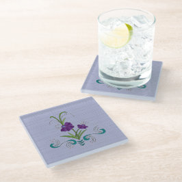 Lila Blume mit Tumbling Aquamarinen Wirbel Glasuntersetzer