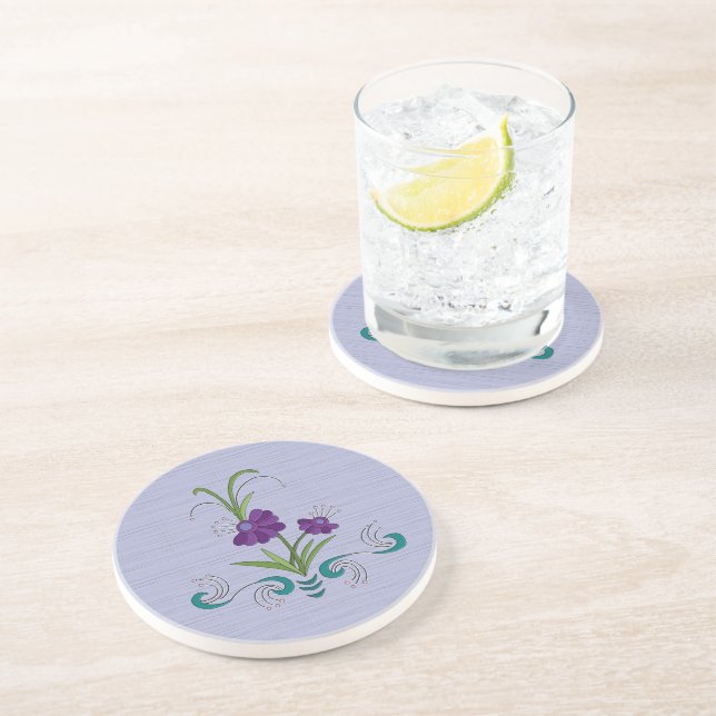 Lila Blume mit Tumbling Aquamarinen Wirbel Sands Getränkeuntersetzer (Seite)