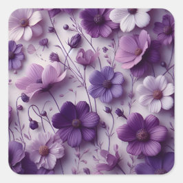Lila Blume Muster auf weißem Hintergrund Quadratischer Aufkleber
