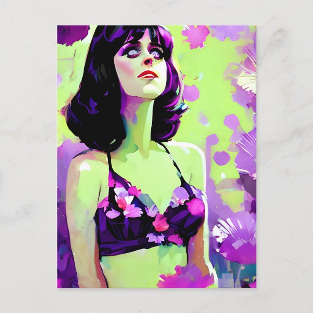 Lila Blume Power Retro Frauenanstrich Postkarte (Vorderseite)