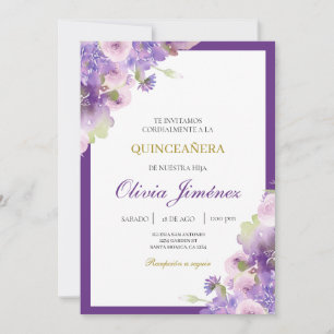 Lila Blume quinceañera Einladung