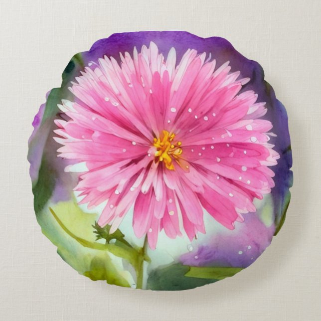 Lila Blume Rundes Kissen (Vorderseite)
