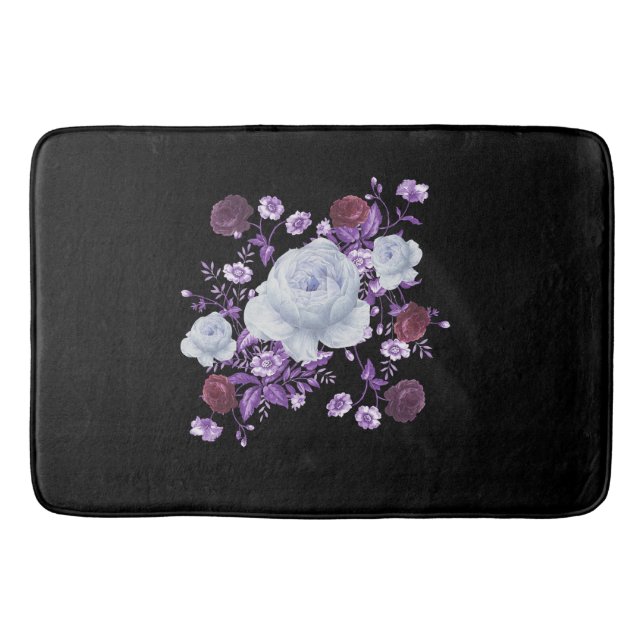 LILA-BLUME, SCHWARZER HINTERGRUND BADEMATTE (Vorderseite)