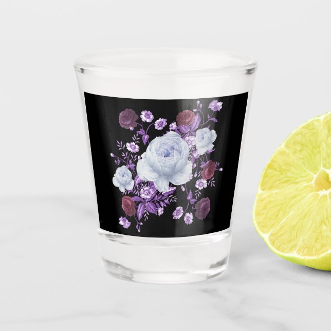 LILA-BLUME, SCHWARZER HINTERGRUND SCHNAPSGLAS (Vorderseite)