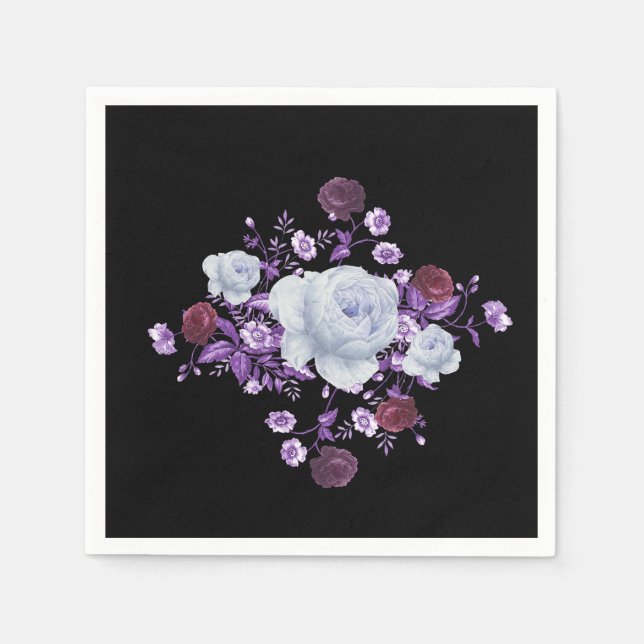 LILA-BLUME, SCHWARZER HINTERGRUND SERVIETTE (Vorderseite)