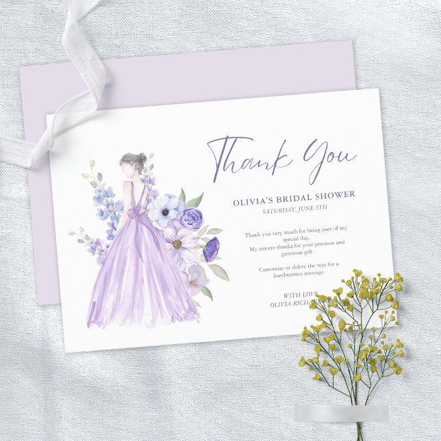 Lila Blume Script-Brautparty Vielen Dank Einladung (Purple Flower Script Bridal Shower Thank You Card)