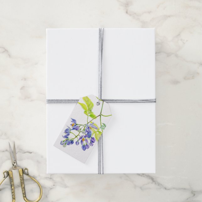 Lila Blume solanum Aquarellprägung Geschenkanhänger (Mit Garn)