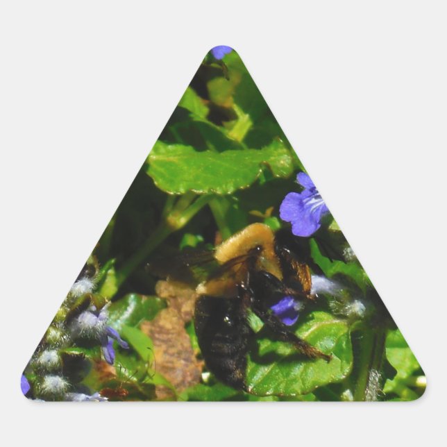 Lila Blume und Hummeln Dreieckiger Aufkleber (Vorderseite)